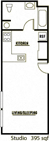 Floor plan for studio, 1 bath, 395 sqft